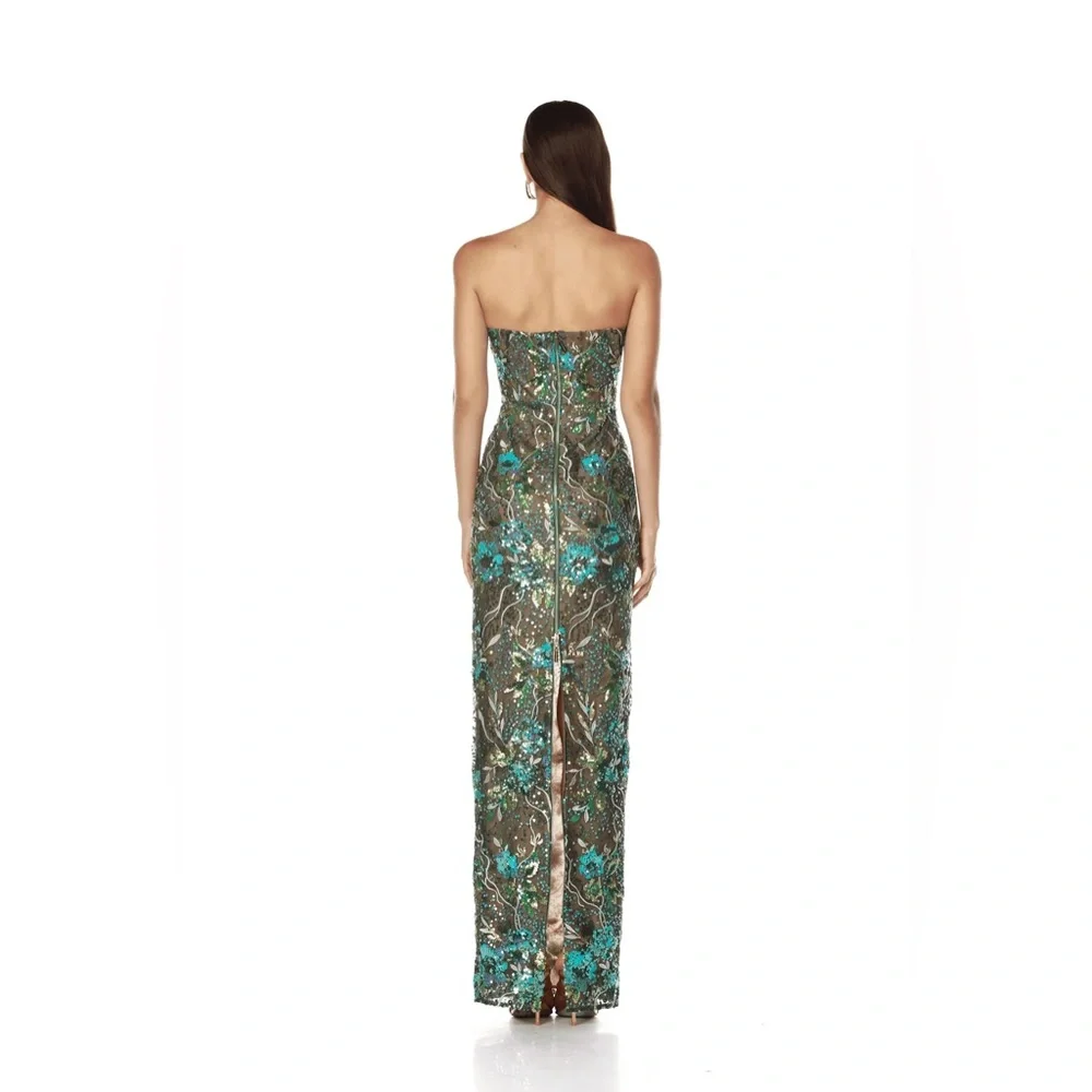 NWOT BRONX AND BANCO Dahlia Teal Multi Maxi Dress, Strapless Floral Gown - Picture 2 of 14
